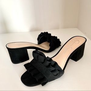 Jessica Simpson Black Ruffle Mules